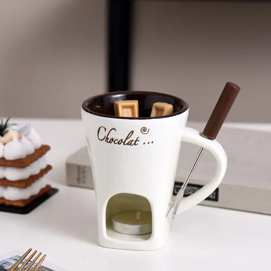 Taza Fondue de Chocolate de Cerámica 130 ml con Tenedor