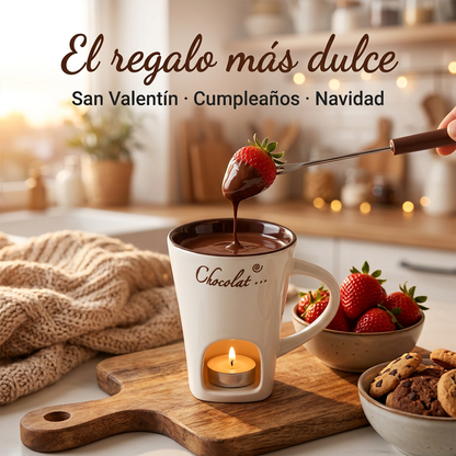 Taza Fondue de Chocolate de Cerámica 130 ml con Tenedor