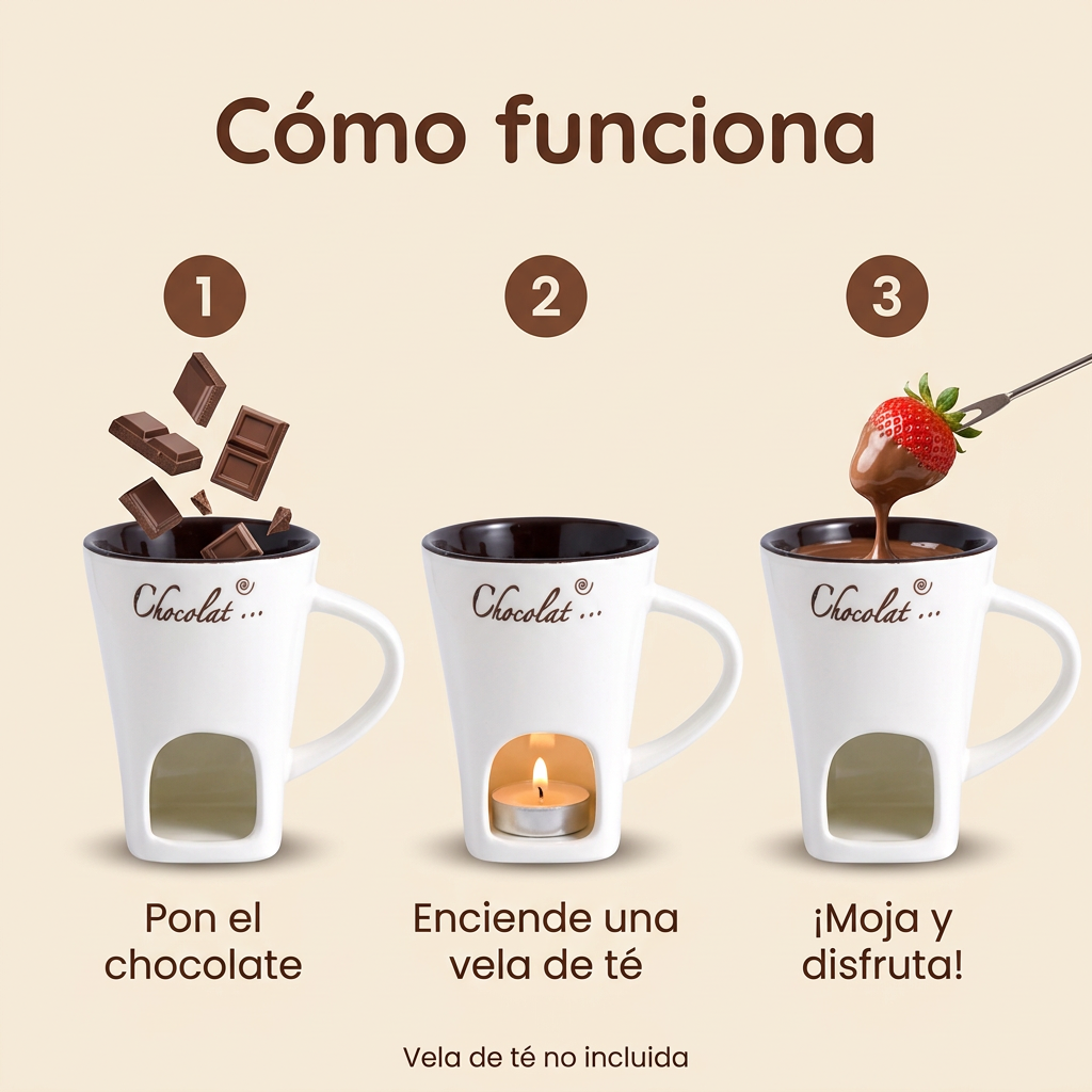 Taza Fondue de Chocolate de Cerámica 130 ml con Tenedor