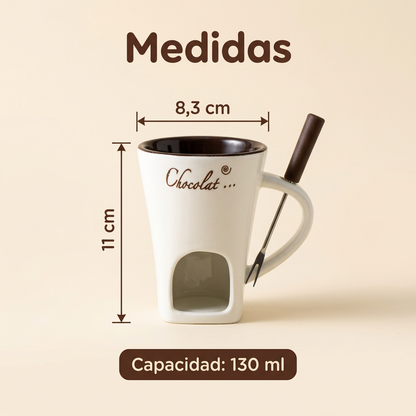 Taza Fondue de Chocolate de Cerámica 130 ml con Tenedor