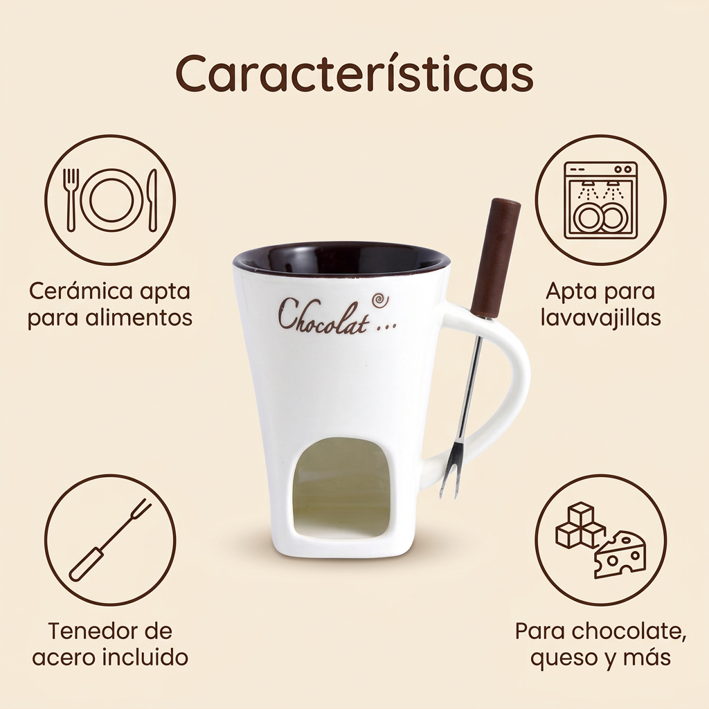 Taza Fondue de Chocolate de Cerámica 130 ml con Tenedor