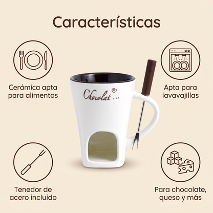 Taza Fondue de Chocolate de Cerámica 130 ml con Tenedor