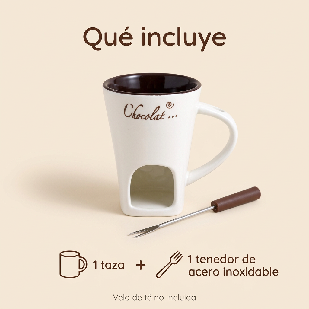 Taza Fondue de Chocolate de Cerámica 130 ml con Tenedor
