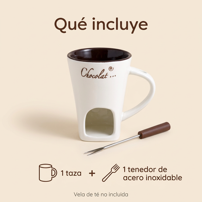 Taza Fondue de Chocolate de Cerámica 130 ml con Tenedor