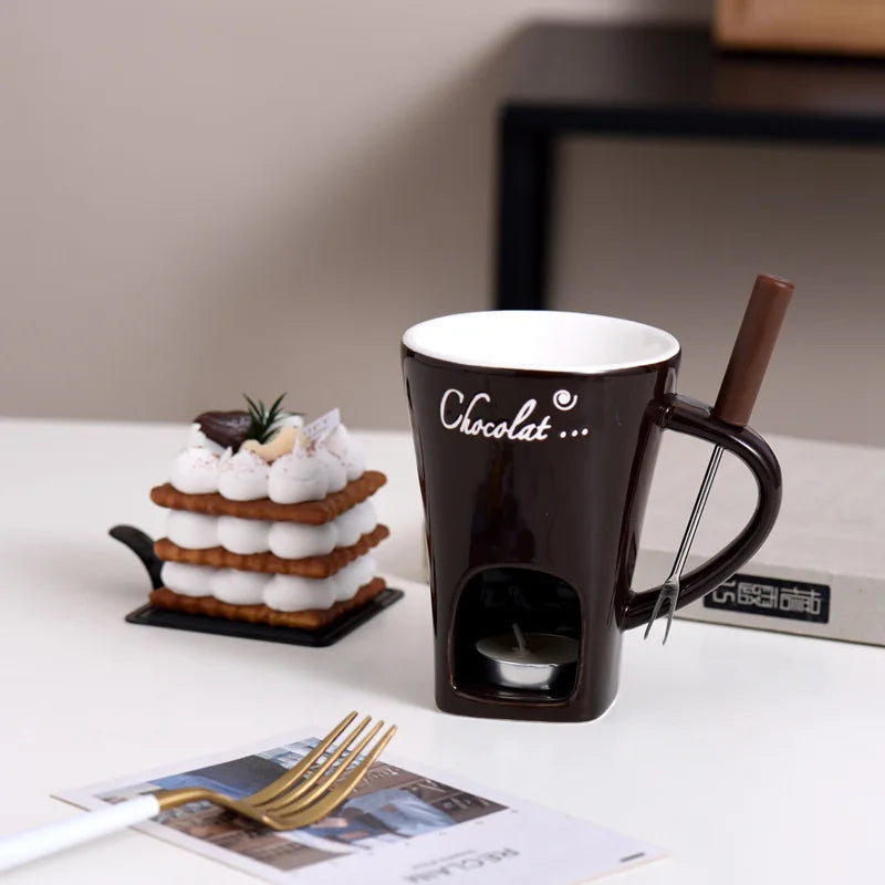 Taza Fondue de Chocolate de Cerámica 130 ml con Tenedor