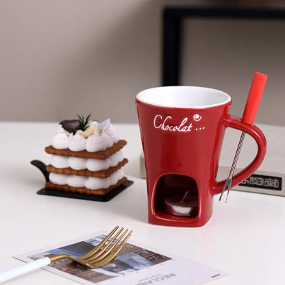 Taza Fondue de Chocolate de Cerámica 130 ml con Tenedor